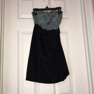 Turquoise Gray and Black Strapless Dress